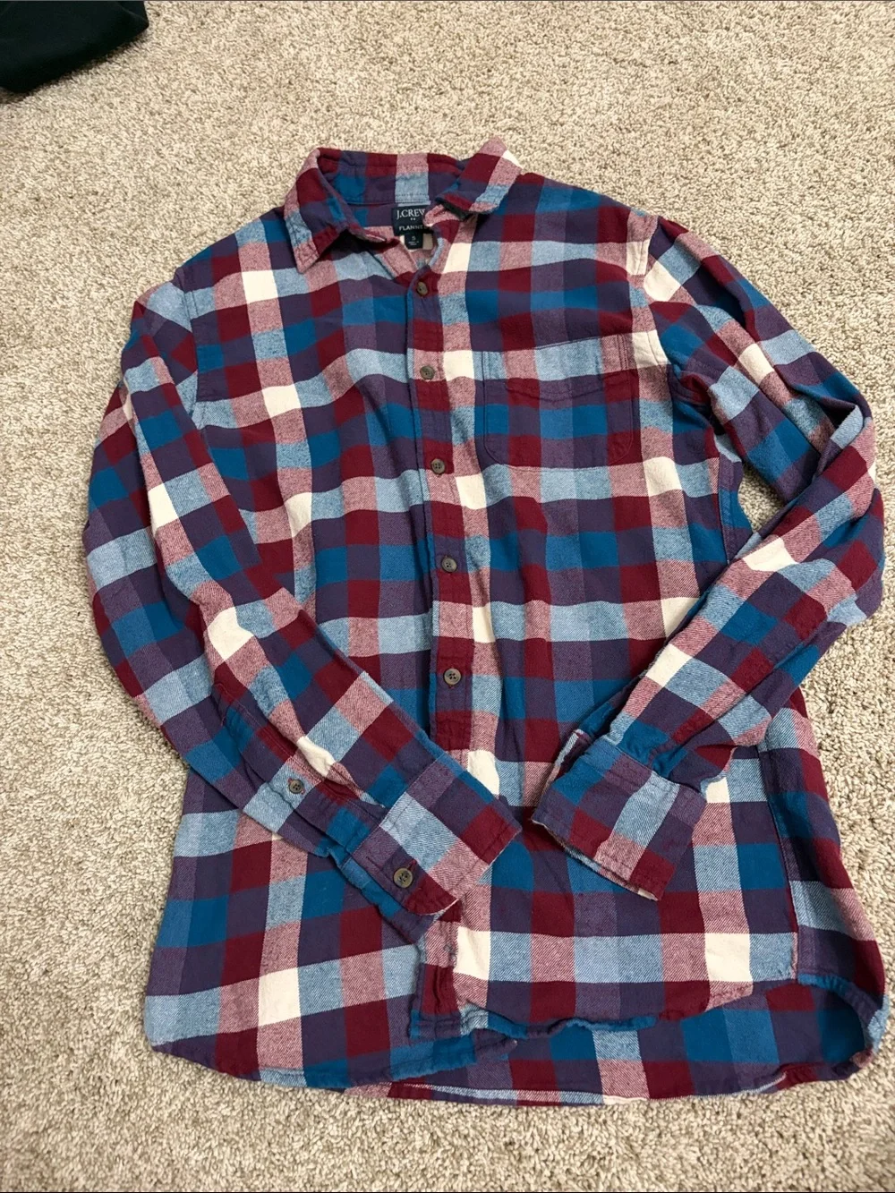 J. Crew Men’s Plaid Button-Down Shirt in Burgundy, Blue & White